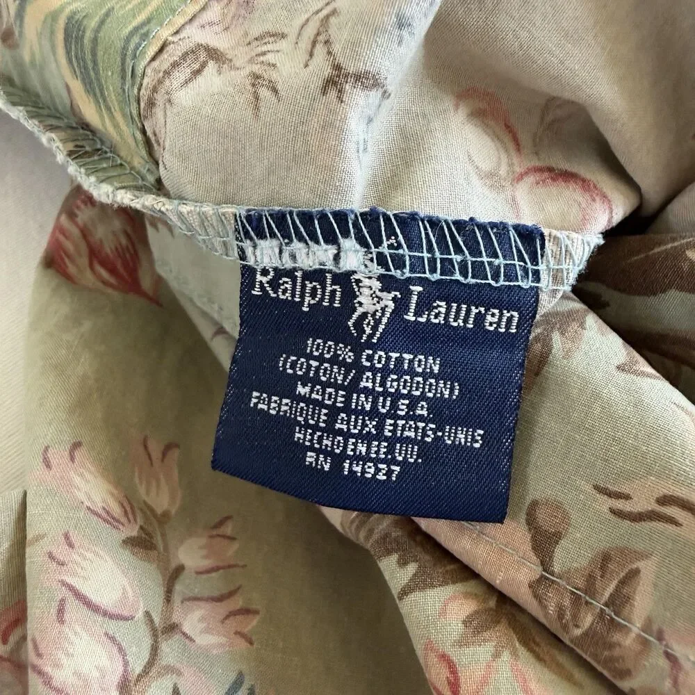 Vintage Ralph Lauren Queen Fitted Flat Sheet Pillow Case Charlotte Floral Green